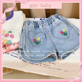 🍓GNR BABY🫐กางเกงยีนขาสั้นลําลอง ลายดอกทิวลิป สําหรับเด็กผู้หญิง อายุ 3-12 ปี