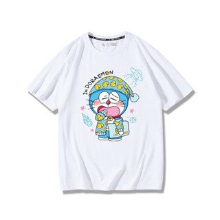 แฟชั่น Doraemon เสื้อยืดอะนิเมะชายและหญิงอินเทรนผ้าฝ้ายแท้การ์ตูนอะนิเมะโดราเอมอนโดราเอมอนเสื้อยืดแขนสั้น เสื้อผ้า