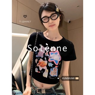 Solenne  เสื้อครอป เสื้อยืดผู้หญิง ครอป baby tee สาวเรโทร 2023 NEW Style สไตล์เกาหลี สวย ทันสมัย Chic A29J1MV 36Z230909