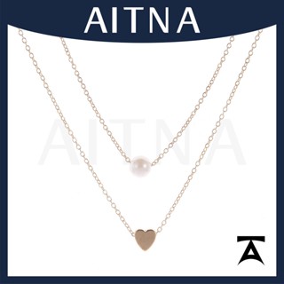 Aitina สร้อยคอโซ่คู่ จี้ไข่มุก หัวใจ สีเงิน สําหรับผู้หญิง