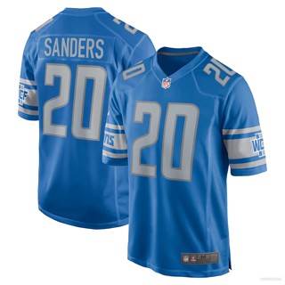 ใหม่ NFL Detroit Lion Game Jersey Barry Sanders เสื้อยืดลําลอง แขนสั้น คอกลม พิมพ์ลายฟุตบอล สีฟ้า สําหรับผู้ชาย พลัสไซซ์