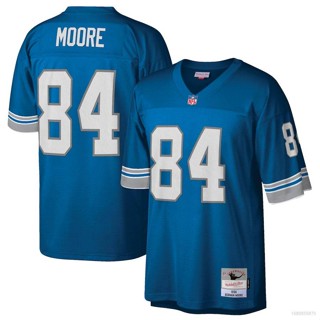 ใหม่ NFL Detroit Lion Game Jersey Herman Moore เสื้อยืดลําลอง แขนสั้น คอกลม พิมพ์ลายฟุตบอล สีฟ้า สําหรับผู้ชาย พลัสไซซ์