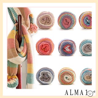 ALMA ผ้าพันคอ ผ้าวูลถักโครเชต์ แบบหนา สีรุ้ง DIY 100 กรัม