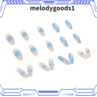 MELODYGOODS1 เล็บปลอม หัวสี่เหลี่ยม ลายดอกไม้ แบบเต็มรูปแบบ ถอดออกได้ สําหรับผู้หญิง จํานวน 24 ชิ้น