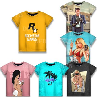 เสื้อยืดแขนสั้น ทรงหลวม ระบายอากาศได้ดี พิมพ์ลายการ์ตูนเกม GTA แฟชั่นฤดูร้อน สําหรับเด็ก