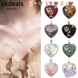 OKDEALS สร้อยคอ จี้หินคริสตัลควอตซ์ธรรมชาติ รูปหัวใจ