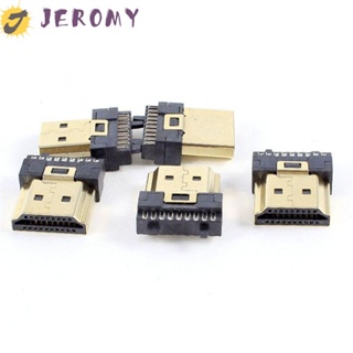 Jeromy อะไหล่ปลั๊กเชื่อมต่อบัดกรี HDMI T8 ตัวผู้ สีทอง แบบเปลี่ยน