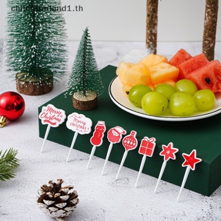 [childfarmland1] ส้อมจิ้มผลไม้ ขนมขบเคี้ยว ขนมหวาน ลาย Merry Christmas สําหรับเด็ก 8 ชิ้น ต่อชุด [TH]