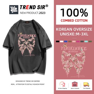 TrendSir ⚡พร้อมส่ง⚡ เสื้อโอเวอร์ไซส์ วินเทจ คอกลม เสื้อยืดนักเรียนหลากหลายใช้ได้ในหน้าร้อ มี7สี M-3XL