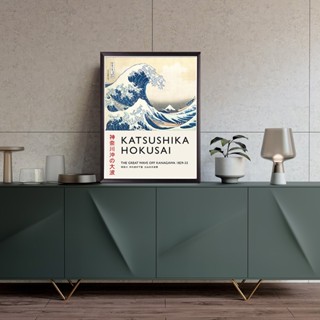 โปสเตอร์ผ้าใบ พิมพ์ลายคลื่นยักษ์ Katsushika Hokusai สไตล์ญี่ปุ่นย้อนยุค 0711