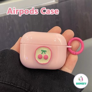 เคสหูฟังไร้สาย ลายเชอร์รี่ สีชมพู เรียบง่าย สําหรับ Apple AirPods 1 2 3rd AirPods Pro