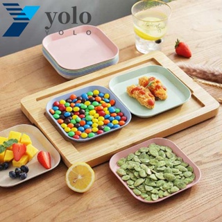 Yolo จานฟางข้าวสาลี นํากลับมาใช้ใหม่ได้ สําหรับใส่อาหารเย็น เค้ก ผลไม้ ขนมหวาน บนโต๊ะอาหาร ร้านอาหาร