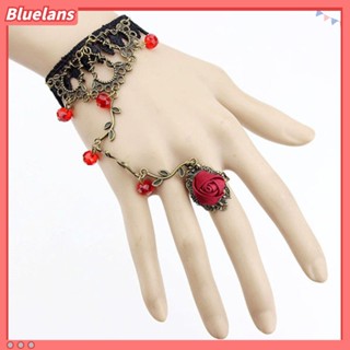 Bluelans เครื่องประดับ สร้อยข้อมือ แหวนโซ่ ลูกไม้ ลายดอกไม้ สไตล์โกธิค สําหรับผู้หญิง