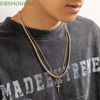 Desmondri สร้อยคอโชคเกอร์ สองชั้น จี้ไม้กางเขน สไตล์ฮิปฮอป พังก์ วินเทจ เกาหลี สําหรับผู้ชาย