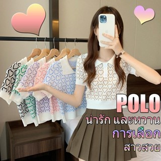 👚Konw👚เสื้อไหมพรมคอปกลายดอกไม้ มีเทลกระดุมตรงกลาง เนื้อผ้าดีใส่สบาย​ หัวใจ น่ารักน่ารัก น่าประทับใจ6A61