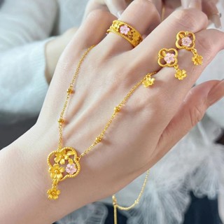 Rovski แฟชั่นเกาหลี พร้อมส่ง เครื่องประดับ ดอกซากุระ ผงจี้ สร้อยคอ ชุบ แหวน พู่ ต่างหู ชุดเครื่องประดับจัดงานแต่งงาน หญิง