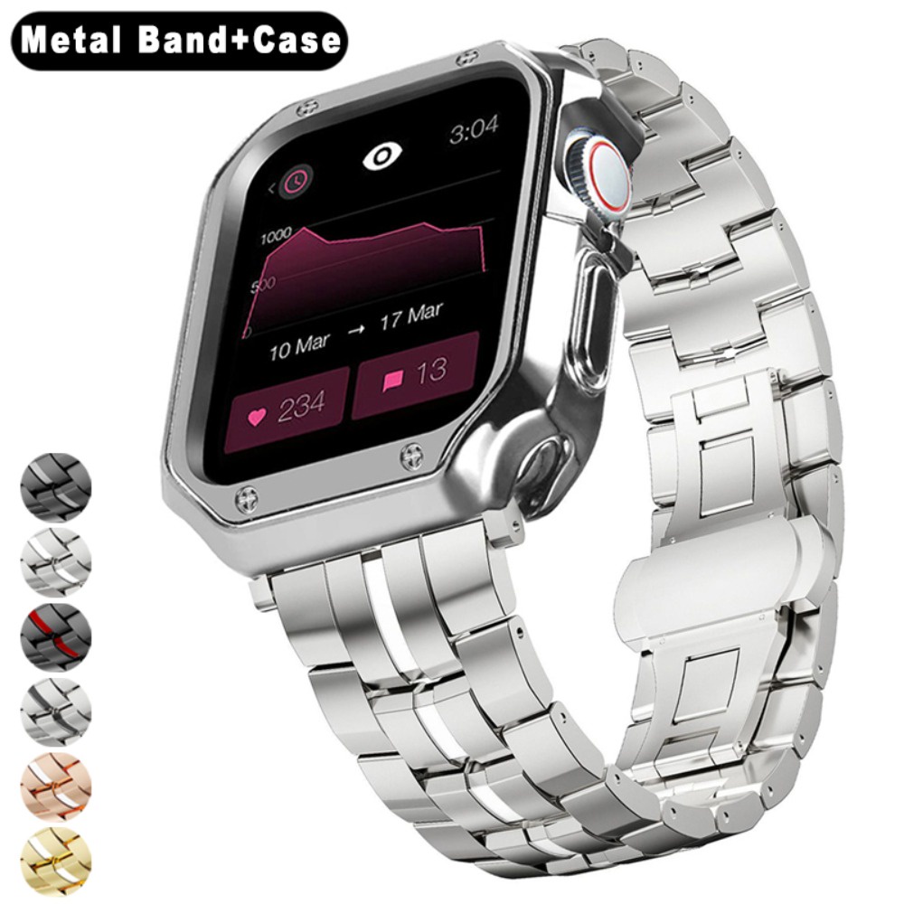 สายนาฬิกาข้อมือ สเตนเลส TPU พร้อมเคสโลหะ สําหรับ Apple Watch S9 S8Ultra ultra2 8 7 6 SE 5 4 3 49 45 44 42 41 40 38 มม.