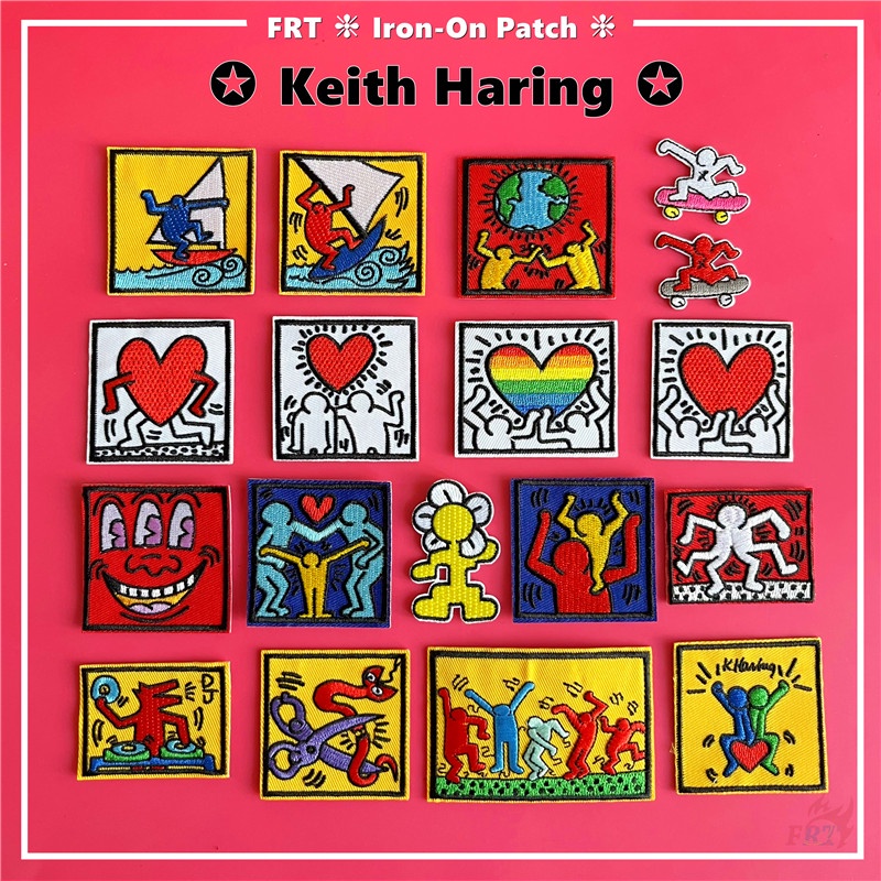 ☸ แผ่นแพทช์รีดร้อน ลายกราฟฟิติ Keith Haring Series 03 สไตล์สตรีท ☸ แผ่นแพทช์รีดติดเสื้อ DIY 1 ชิ้น