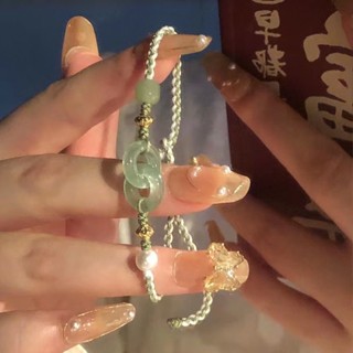 พร้อมส่ง#仿和田玉环环相扣编织手绳民族风平安扣双环设计手链女礼物8jj