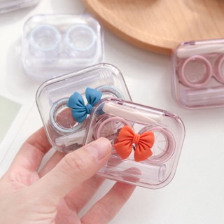 Hot Sale# contact lens box cute bowknot pupil box cartoon girl couple box double box portable transparent care box 8cc