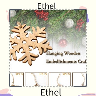 Ethel1 เครื่องประดับไม้ สไตล์วินเทจ สําหรับแขวนตกแต่งต้นคริสต์มาส DIY 3 ชิ้น