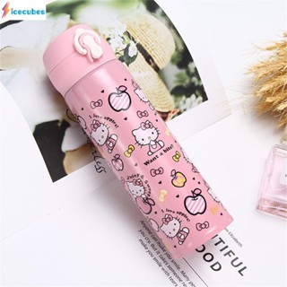 350/500ml Hello Kitty เด็กขวดน้ำร้อนร้อน Kawaii ขวดน้ำการ์ตูนสีชมพูสแตนเลสกระติกน้ำร้อนของขวัญ ICECUBE