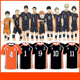 เสื้อกีฬา เสื้อยืด พิมพ์ลายอนิเมะ Haikyuu Jerseys Karasuno High School Volleyball 3D สําหรับแต่งคอสเพลย์ ฮาโลวีน