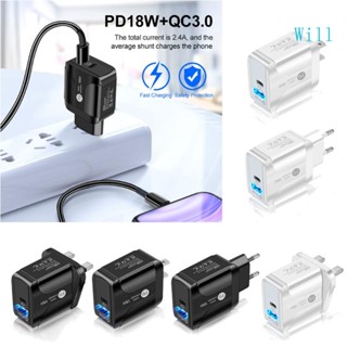 Will อะแดปเตอร์ชาร์จโทรศัพท์มือถือ 3 0 18W PD USB QC3 0 EU US UK