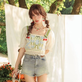 GIRI x CLOUD SEASON GS23425 Cherry Green knitting Top เสื้อผ้าแฟชั่น เสื้อเชิ้ต