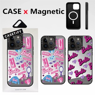 Casetify เคสโทรศัพท์มือถือแบบแข็ง กันกระแทก พร้อมกระจกแม่เหล็ก ลายหัวใจบาร์บี้ คุณภาพสูง สําหรับ iPhone 14 Pro Max 12 13 Pro Max