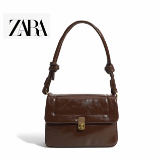 Zara กระเป๋าแฟชั่น ระดับไฮเอนด์ ล็อคสีกาแฟ ย้อนยุค นุ่ม สี่เหลี่ยม ขนาดเล็ก กระเป๋าใต้วงแขน