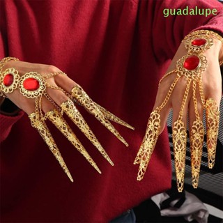Guadalupe แหวนนิ้วมือ ประดับคริสตัล สีแดง สไตล์อินเดียโบราณ สําหรับตกแต่งเล็บ