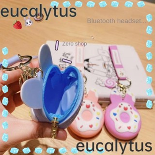 Eucalytus1 กระเป๋าสตางค์ ซิลิโคน ลายเชอร์รี่ โดนัท สําหรับใส่เหรียญ กุญแจ พวงกุญแจ