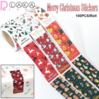 Lakamier สติกเกอร์ป้ายแท็ก ลาย Merry Christmas สําหรับติดตกแต่งกล่องของขวัญ 100 ชิ้น