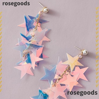 Rosegoods1 ต่างหูระย้า รูปดาว ประดับเลื่อมเลเซอร์ กลิตเตอร์ หลากสี ของขวัญ สําหรับผู้หญิง