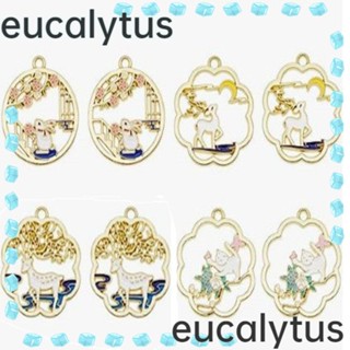 Eucalytus1 จี้รูปสัตว์ แมว กระต่าย กวาง 4 แบบ ชุบทอง 27*30 มม. สําหรับสร้อยคอ สร้อยข้อมือ ต่างหู