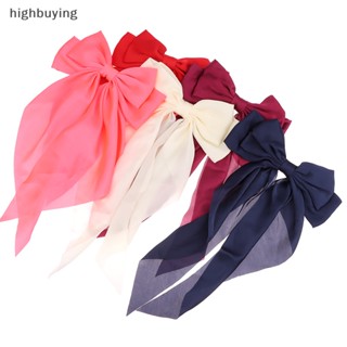 [highbuying] กิ๊บติดผมหางม้า ผ้าชีฟอง ประดับโบว์ ขนาดใหญ่ สีพื้น แฟชั่นฤดูร้อน สําหรับผู้หญิง