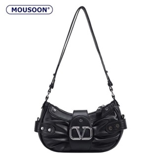 MOUSOON กระเป๋าสะพายข้างสุภาพสตรี Messenger Bag กระเป๋าใต้วงแขนจีบพื้นผิว