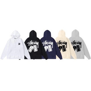 เสื้อกันหนาว มีฮู้ด พิมพ์ลายลูกเต๋า Stussy SS23 อเนกประสงค์ แฟชั่นคู่รัก