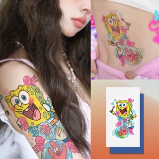 สติกเกอร์รอยสักชั่วคราว ลาย Spongebob Squarepants น่ารัก กันน้ํา 7 วัน