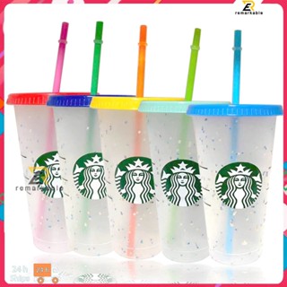 Ready stock 700ml 24oz Starbucks Coffee Cup With Colorful Transparent Cold Drinks Colour Change Cup Paper Dandruff Cup Durable Water Cup 5pcs amazing_th