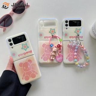 Jiehui เคสโทรศัพท์มือถือแฟชั่น ลายหมีโหด violent แต่งโซ่จี้บลูเรย์ สําหรับ Samsung Z Flip4 Z Flip3