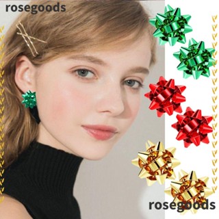 Rosegoods1 ต่างหูสตั๊ดโลหะ รูปดอกไม้คริสต์มาส สีเมทัลลิก หรูหรา เรียบง่าย สําหรับปาร์ตี้คริสต์มาส