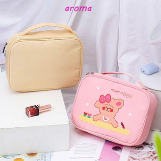 Aroma กระเป๋าถือ กระเป๋าเครื่องสําอาง ลายการ์ตูนหมี ความจุขนาดใหญ่ แบบพกพา สําหรับเดินทาง