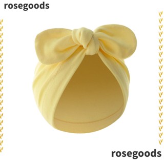 Rosegoods1 หมวกเด็กทารก, ผ้าฝ้าย สีพื้น หูกระต่าย, ดอกไม้น่ารัก ผูกปม นุ่ม ที่คาดผมเด็กแรกเกิด เด็กผู้ชาย