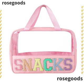 Rosegoods1 กระเป๋าเครื่องสําอาง ผ้าไนล่อน ปักลายตัวอักษร ความจุขนาดใหญ่ กันน้ํา อเนกประสงค์