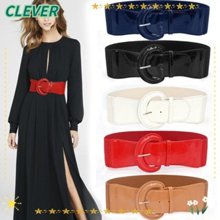 Clever เข็มขัดหนังคาดเอว ปรับได้ พร้อมหัวเข็มขัด สีพื้น แฟชั่นสําหรับผู้หญิง