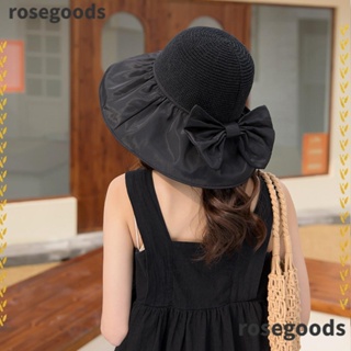 Rosegoods1 หมวกปีกกว้าง กันแดด ป้องกันรังสียูวี แบบพกพา สีพื้น แฟชั่นฤดูร้อน สําหรับผู้หญิง