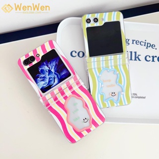 Wenwen เคสโทรศัพท์มือถือ ลายหน้ายิ้ม สีเขียวกุหลาบ สีชมพู แฟชั่น สําหรับ Samsung Z Flip5 Z Flip4 Z Flip3