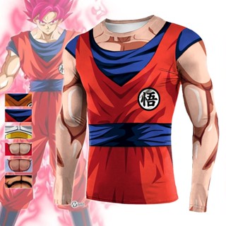 เสื้อยืดแขนยาว คอสเพลย์ พิมพ์ลาย Goku แบบแห้งเร็ว เหมาะกับใส่ออกกําลังกาย สําหรับผู้ชาย